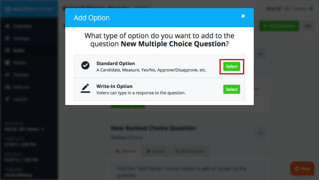 Election Ballot Standard Option